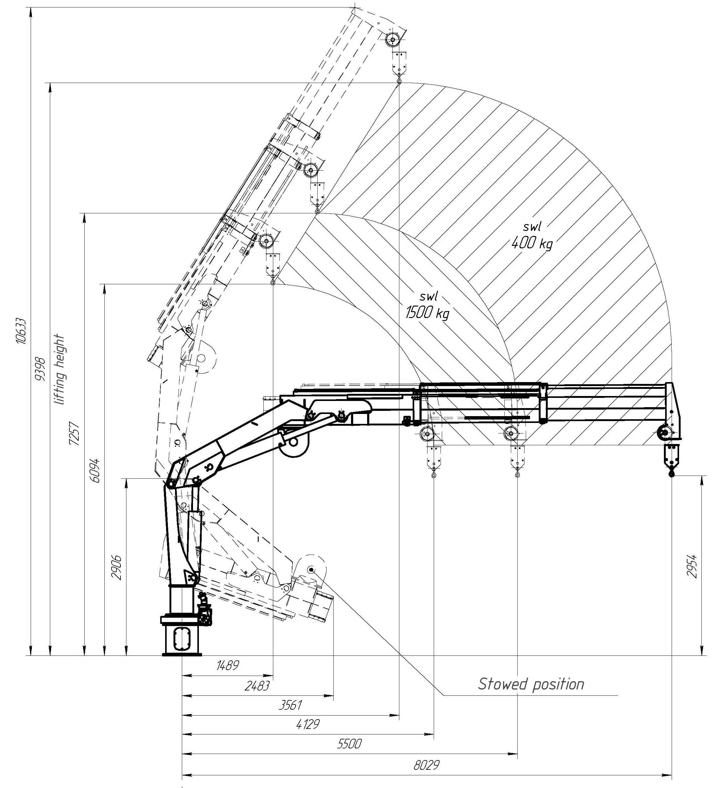Marine Knuckle Boom Crane 0.5TX8M-15TX55M Drawing