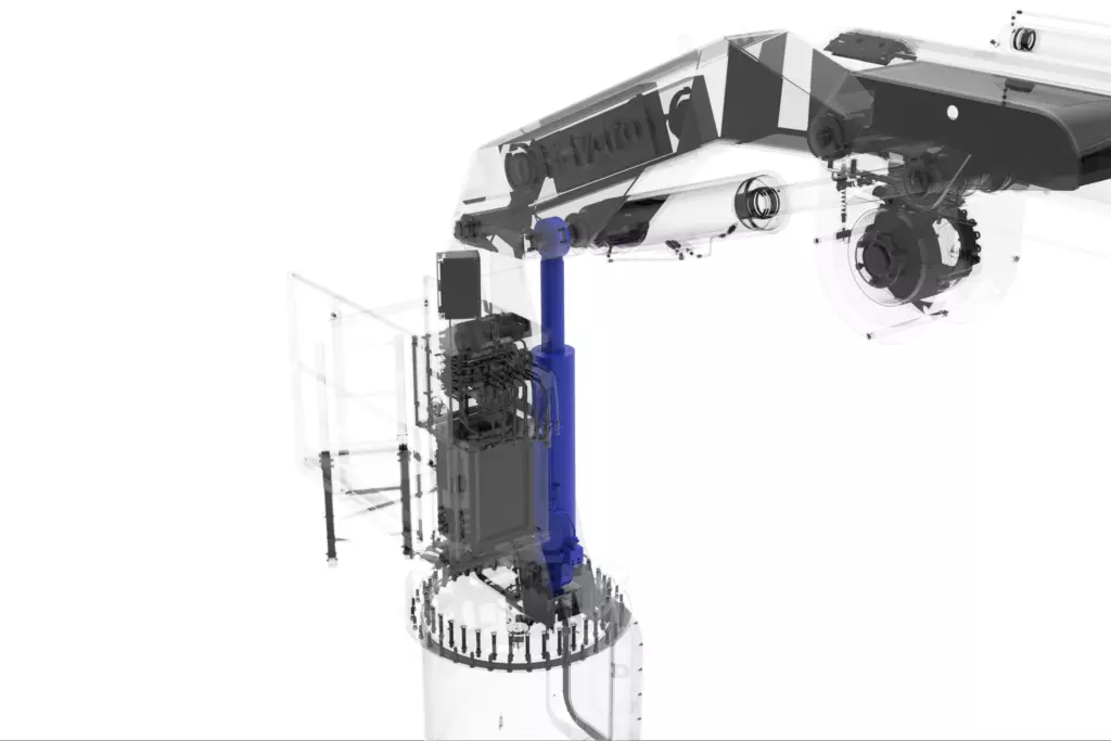 Marine Knuckle Boom Crane Model KMU 2TX8M 3D Model Luffing Section Hydraulic Cylinder