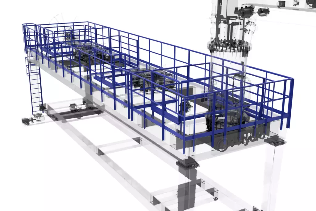 Gantry Deck Crane Model 20T with Auxiliary Manipulator 3D Model Ladders and Platforms