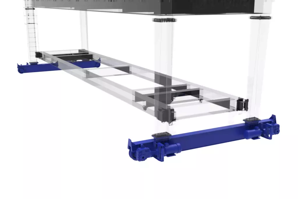 Gantry Deck Crane Model 20T with Auxiliary Manipulator 3D Model Travel Bogies