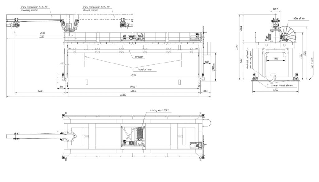 Gantry Deck Crane Model 20T with Auxiliary Manipulator Drawing
