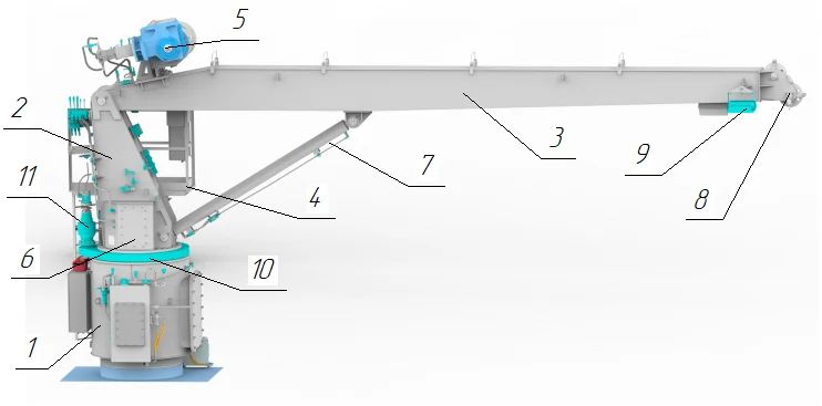 General arrangement and design of the GMK 27-9 deck stiff boom marine crane