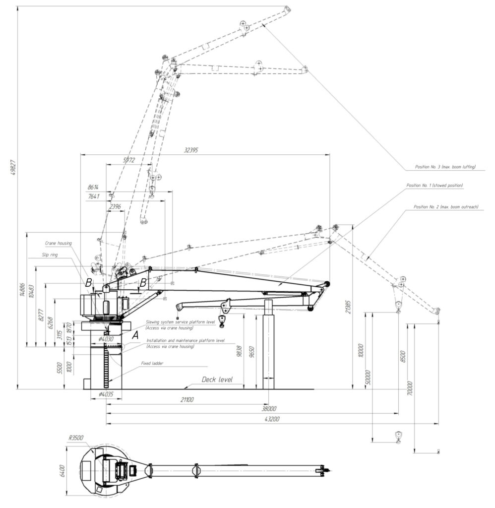 Marine Folding Boom Crane 30t Drawing
