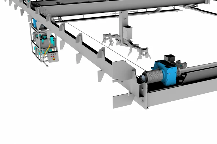 Wire rope tensioning by the twin-drum winch of the overhead crane