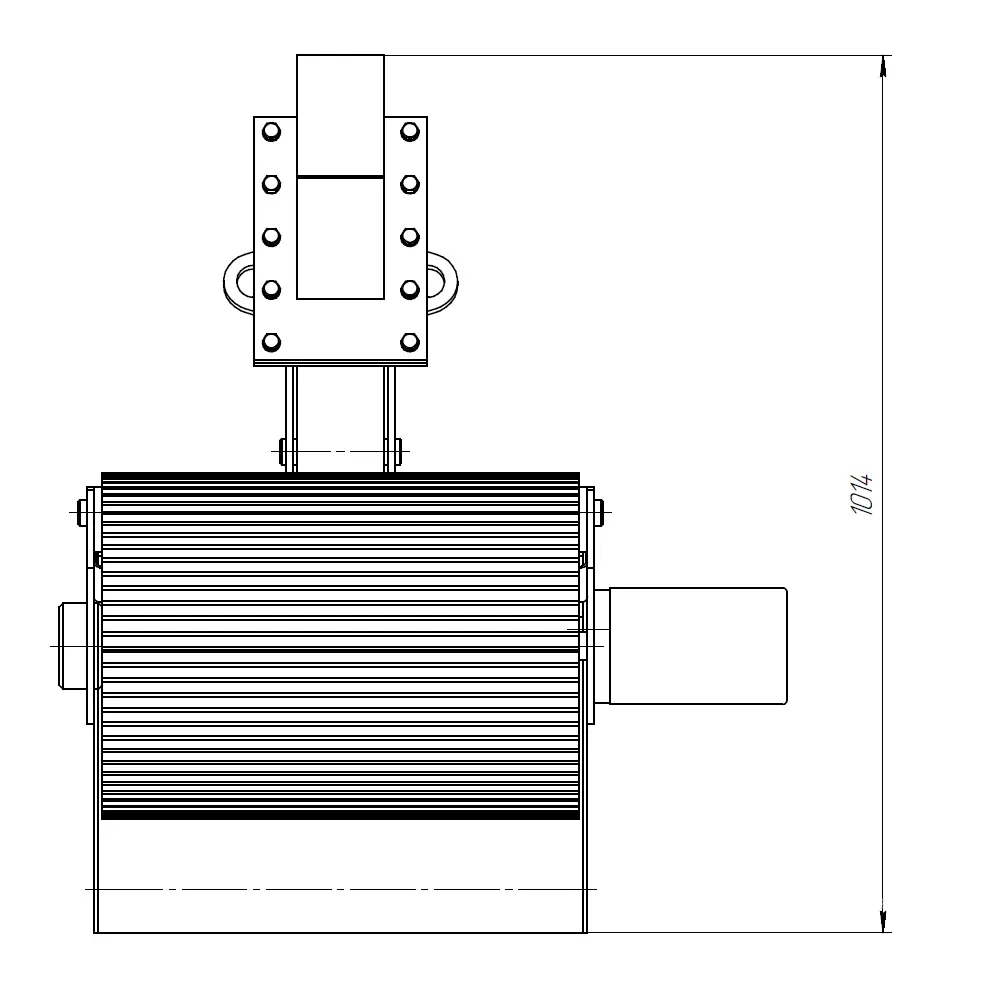 Bucket-Type Skimmer Front View Dimensional Drawing (Stowed Position)