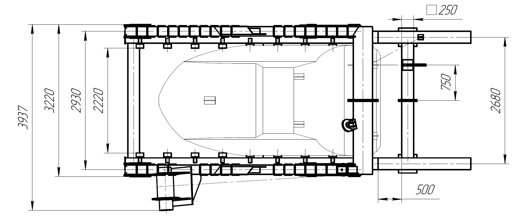 Free-fall Lifeboat Davit Model 55 kN Dimensions Top View