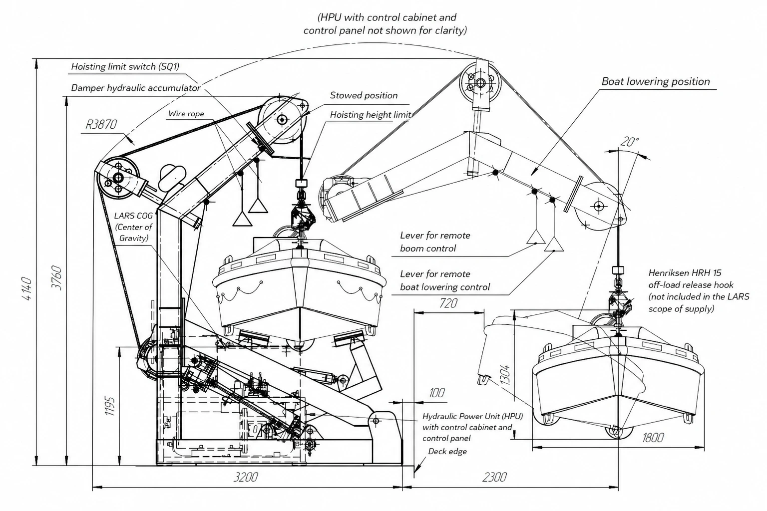 Marine A-Frame Davit 30kN Side View