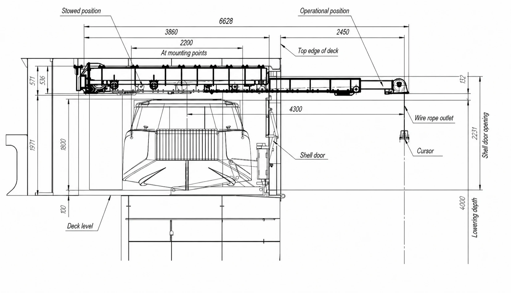 Marine Double-Beam LARS 3.6tx4.3m Dimensions Side View