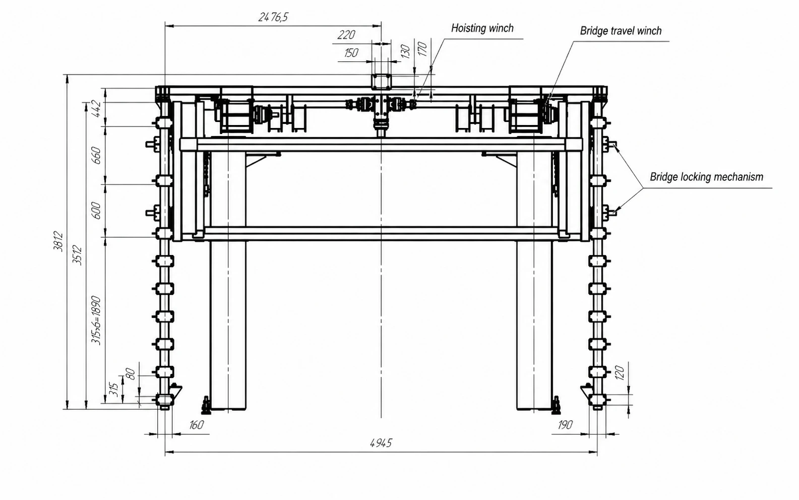 Marine Double-Beam LARS 3.6tx4.3m Dimensions Top View