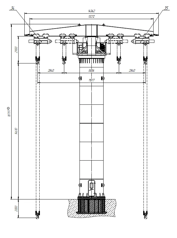 Marine Jib Crane 80T Dimensions Front View