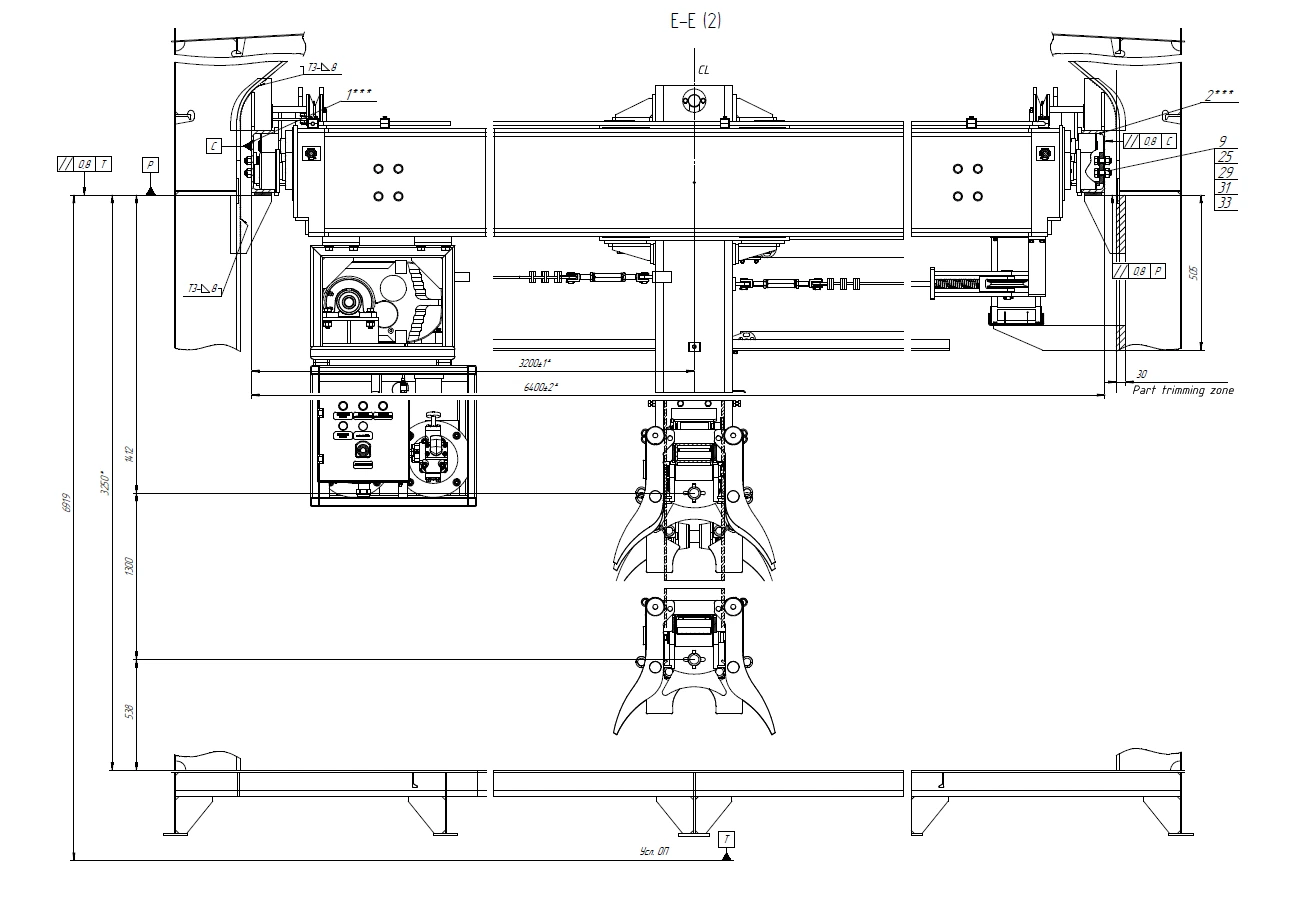 Marine Overhead Crane 3T Dimensions Front View