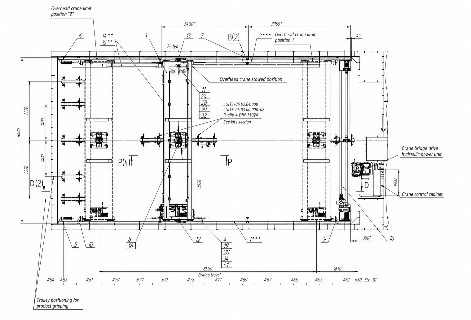 Marine Overhead Crane 3T Dimensions Top View