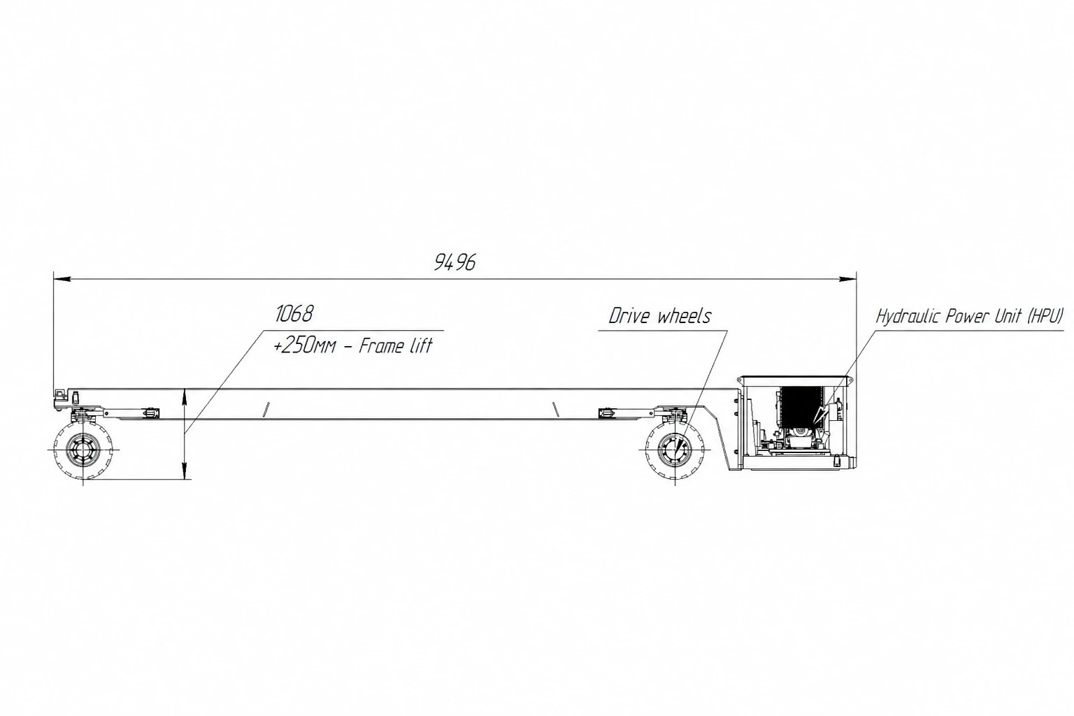 Self-Propelled Trailer Model 25 T Dimensions Side View