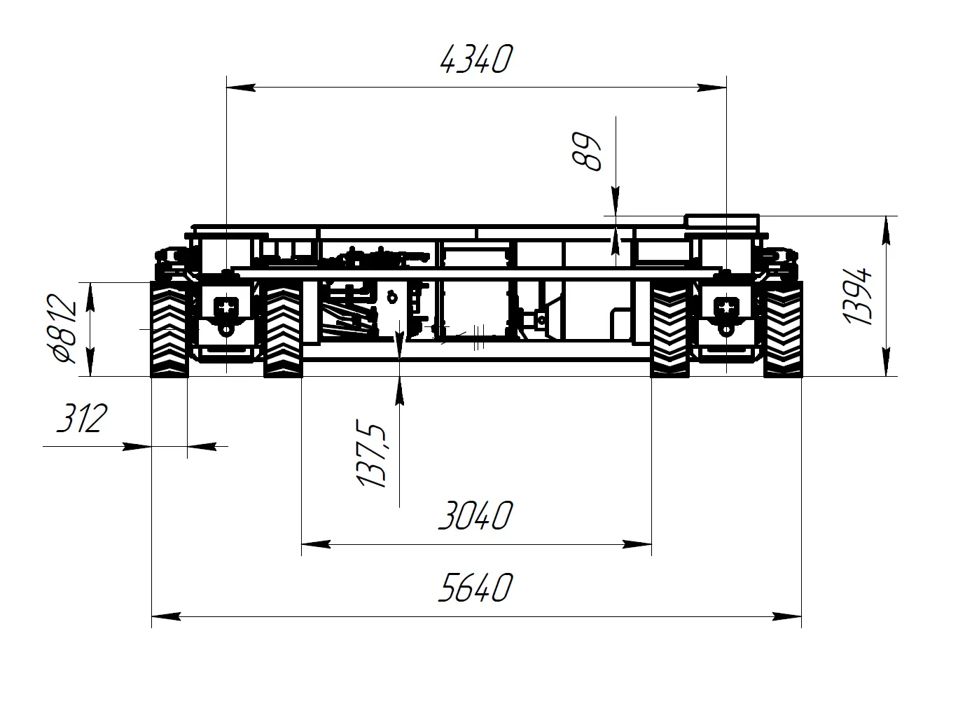 Self-Propelled Trailer Model 80 T Dimensions Front View