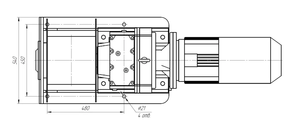 Electric Cargo Winch 18 kN Line Pull — Dimensional Drawing, Top View