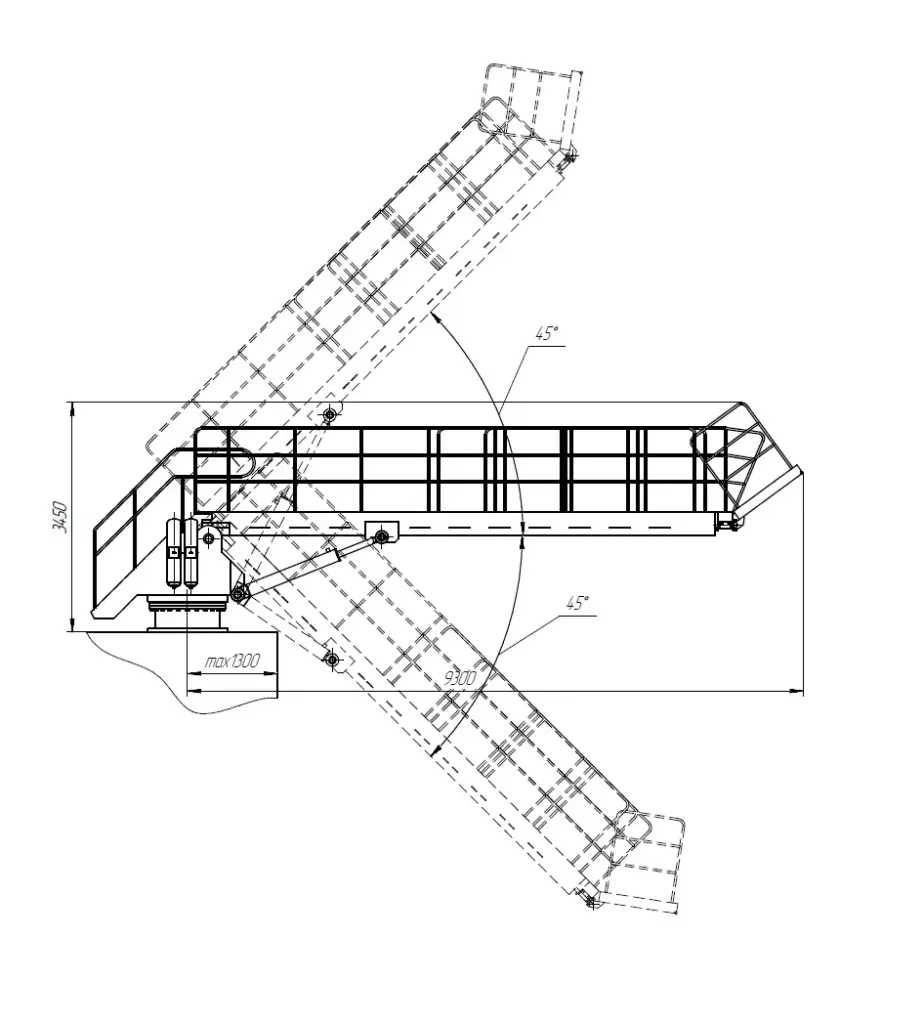 Marine hydraulic gangway 15.5 m length overall arrangement drawing side view