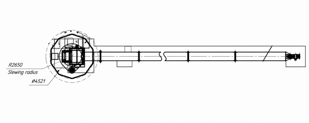Stiff boom crane 10t general arrangement drawing, top view
