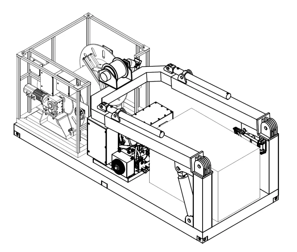 Telescopic LARS for ROV SWL 3.5t Telescopic ROV LARS, 3.5 t SWL. Isometric view